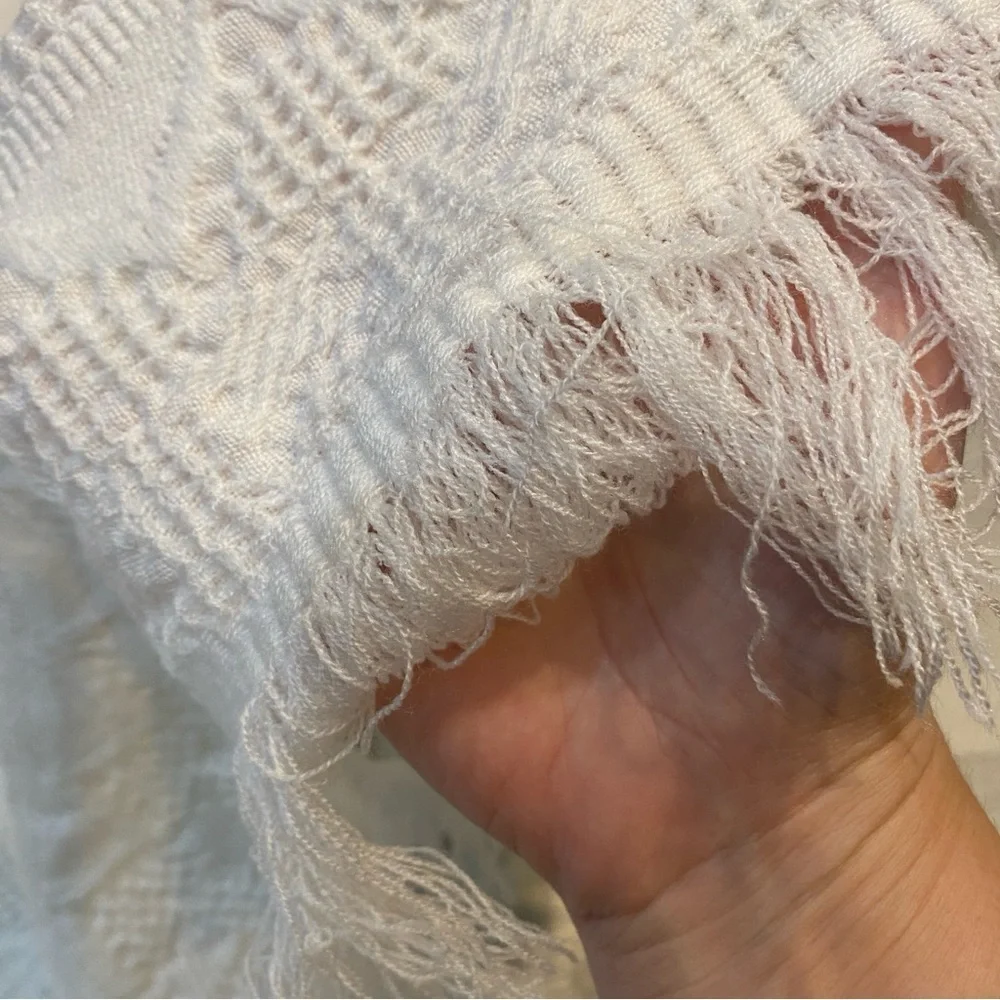 Gorgeous Hand knit White Throw Blanket or Baby Blanket - Square  40in